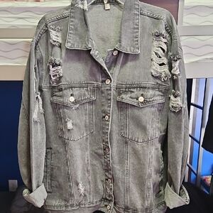Stylish Distressed Denim Jacket in Gray